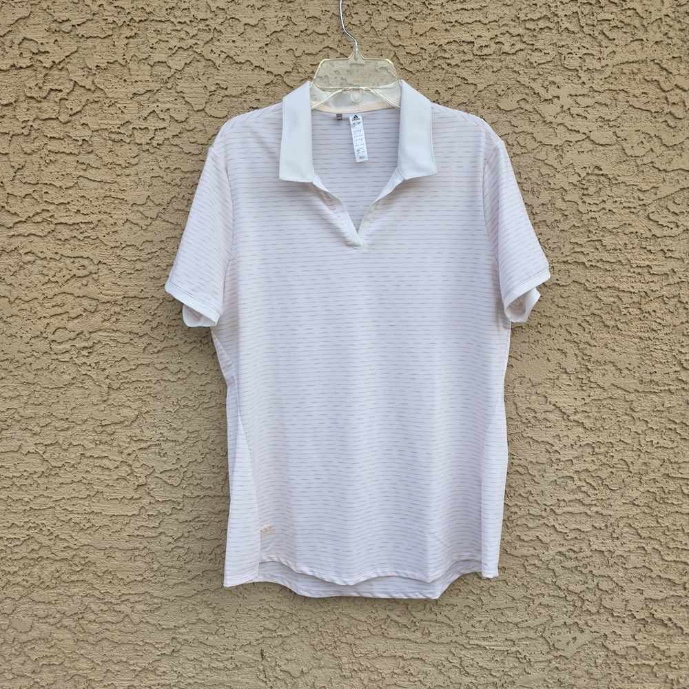 ADIDAS GOLF Women's ULTIMATE Short Sleeve Polo Shirt w Stripes Sz L NW0T